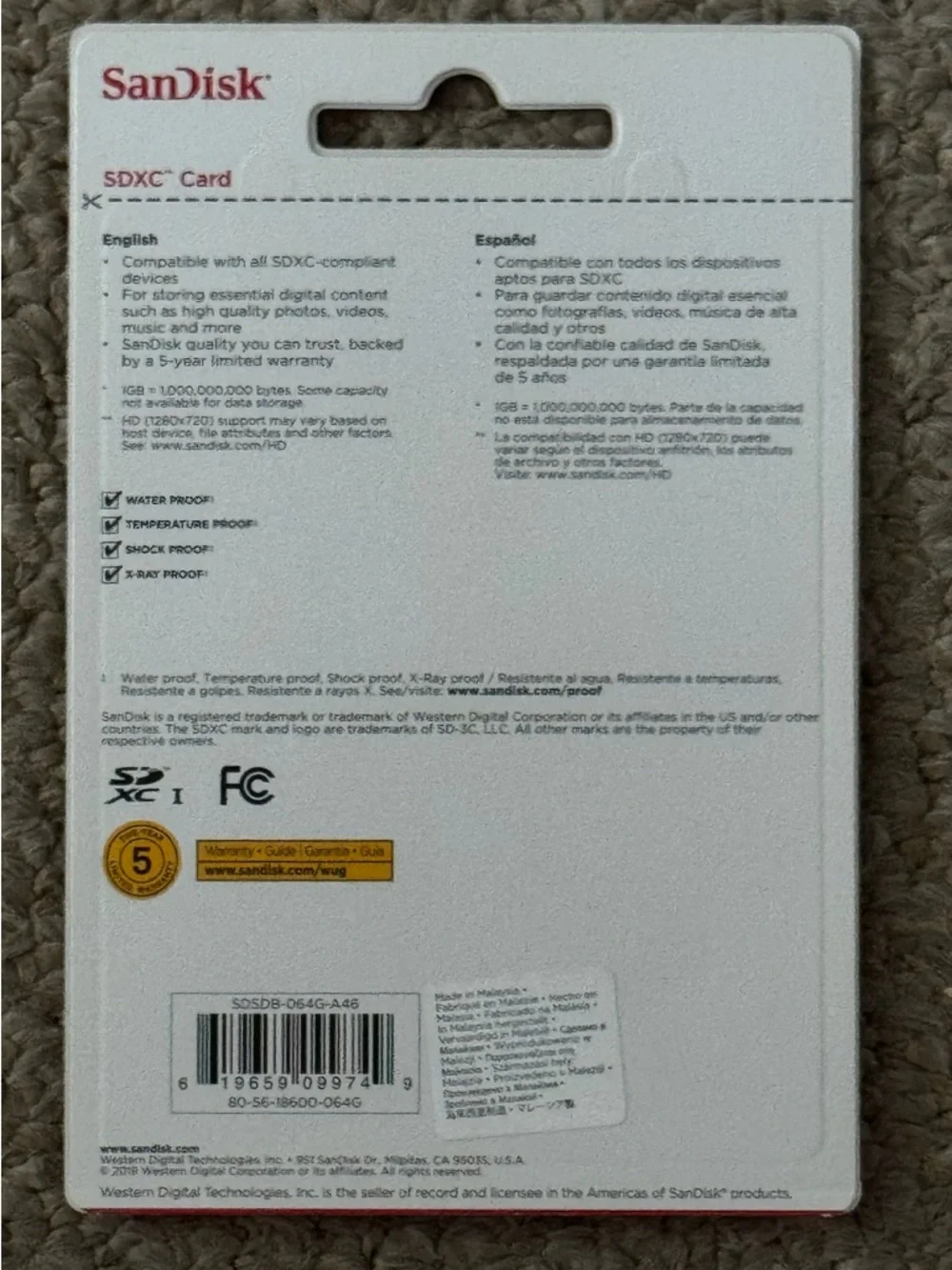 New Sealed Sandisk SDXC Memory Card 64GB HD